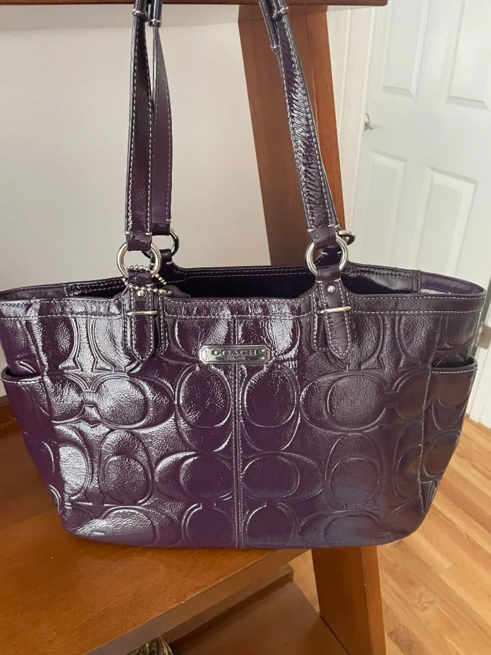 Mint Condition - Coach Purple Gallery Signature Embossed Patent Leather Tote